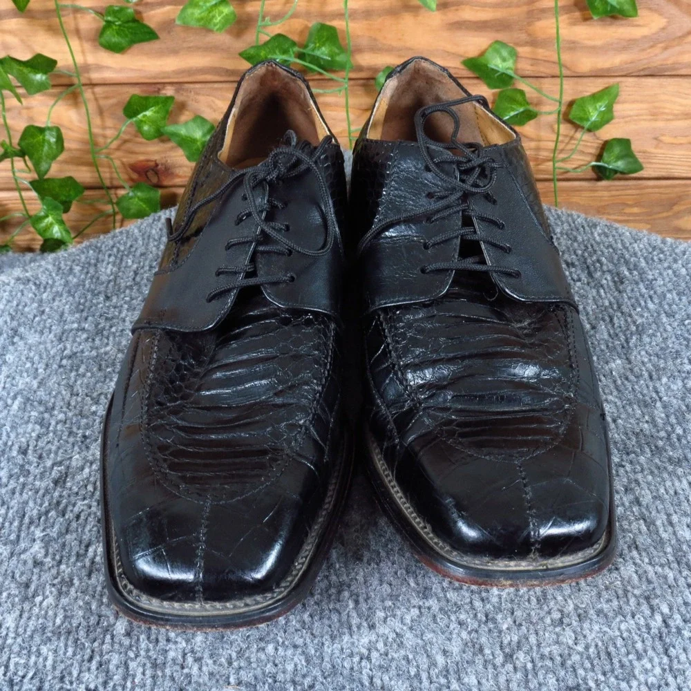 Stacy‎ Adams Men's Snakeskin Leather Oxford Dress Shoes Size 9.5 Black Lace-Up